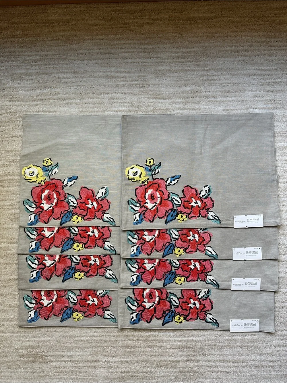 NWT Set of 4 Threshold Dolce Vita Floral Embroidered Placemats Floral Cotton